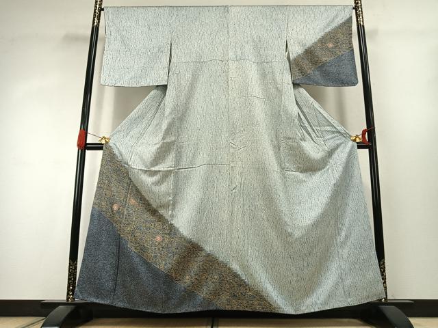 平和屋着物●訪問着　刺繍　杢目絞り　花唐草文　金彩　正絹　逸品　AABK1117fy