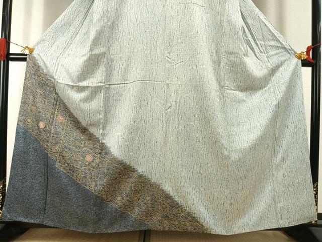 平和屋着物●訪問着　刺繍　杢目絞り　花唐草文　金彩　正絹　逸品　AABK1117fy