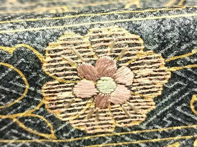 平和屋着物●訪問着　刺繍　杢目絞り　花唐草文　金彩　正絹　逸品　AABK1117fy