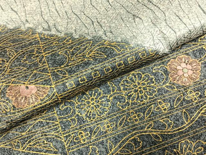 平和屋着物●訪問着　刺繍　杢目絞り　花唐草文　金彩　正絹　逸品　AABK1117fy