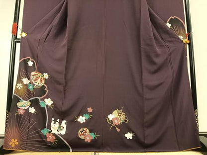 平和屋着物●豪華振袖　鞠　舞桜文　暈し染め　金彩　正絹　逸品　AABK1118fy