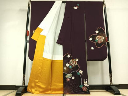 平和屋着物●豪華振袖　鞠　舞桜文　暈し染め　金彩　正絹　逸品　AABK1118fy