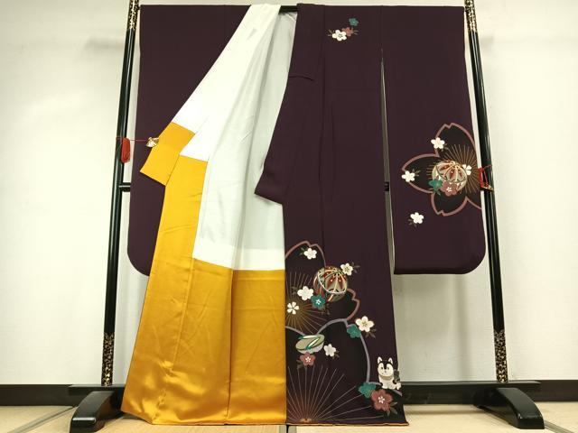 平和屋着物●豪華振袖　鞠　舞桜文　暈し染め　金彩　正絹　逸品　AABK1118fy
