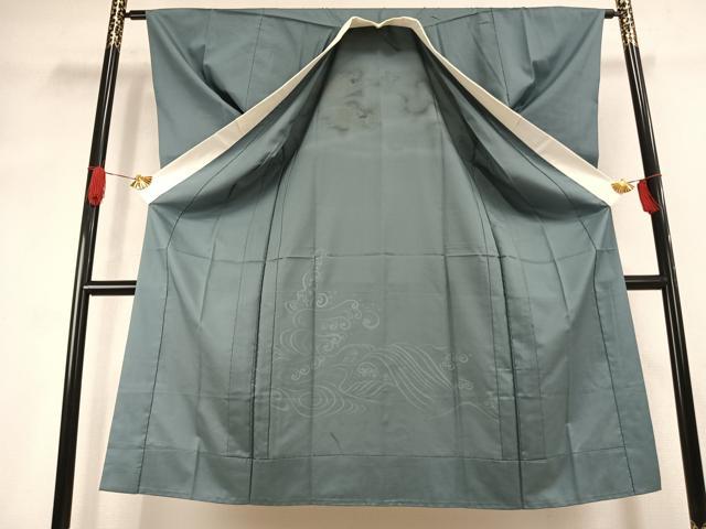 平和屋着物●男性　長襦袢　無双仕立て　富士山　龍　暈し染め　金彩　正絹　逸品　AABK1119fy