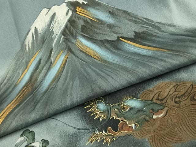 平和屋着物●男性　長襦袢　無双仕立て　富士山　龍　暈し染め　金彩　正絹　逸品　AABK1119fy