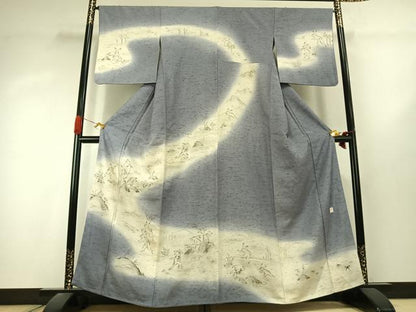 平和屋着物●京友禅作家　山科春宣　訪問着　ぜんまい紬　手描き　鳥獣戯画　暈し染め　金彩　正絹　逸品　AABK1122fy