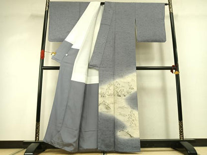 平和屋着物●京友禅作家　山科春宣　訪問着　ぜんまい紬　手描き　鳥獣戯画　暈し染め　金彩　正絹　逸品　AABK1122fy