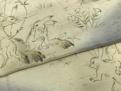 平和屋着物●京友禅作家　山科春宣　訪問着　ぜんまい紬　手描き　鳥獣戯画　暈し染め　金彩　正絹　逸品　AABK1122fy