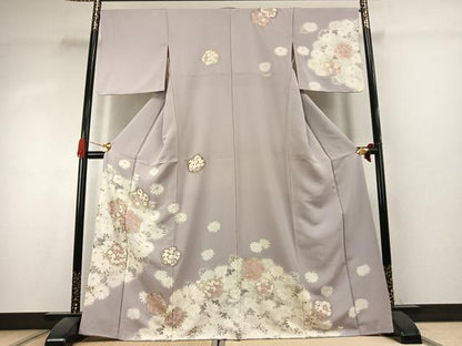 平和屋着物●訪問着　草花文　金彩　正絹　逸品　AABK1123fy