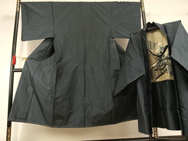 平和屋着物●男性　本場大島紬　アンサンブル　格子　正絹　逸品　AABK1124fy