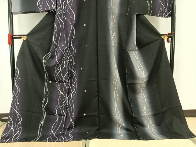 平和屋着物●訪問着　抽象文　暈し染め　黒地　金彩　上代39万円　仮絵羽　正絹　逸品　未使用　AABK1125fy