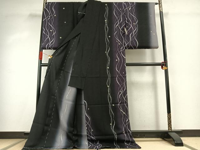 平和屋着物●訪問着　抽象文　暈し染め　黒地　金彩　上代39万円　仮絵羽　正絹　逸品　未使用　AABK1125fy