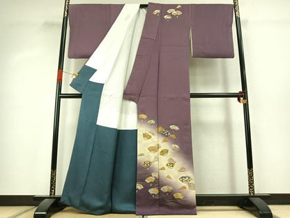 平和屋着物●訪問着　扇面花文　暈し染め　金銀彩　正絹　逸品　AABK1126fy