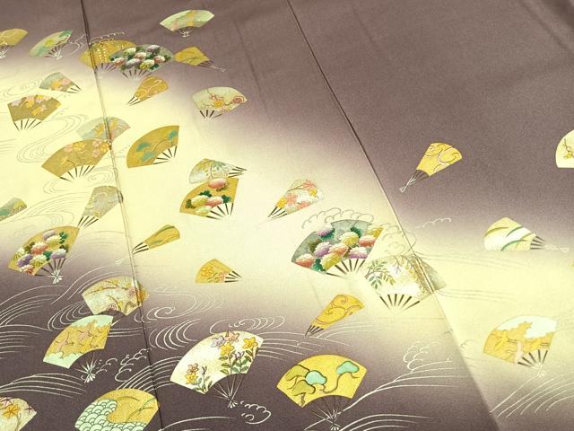 平和屋着物●訪問着　扇面花文　暈し染め　金銀彩　正絹　逸品　AABK1126fy
