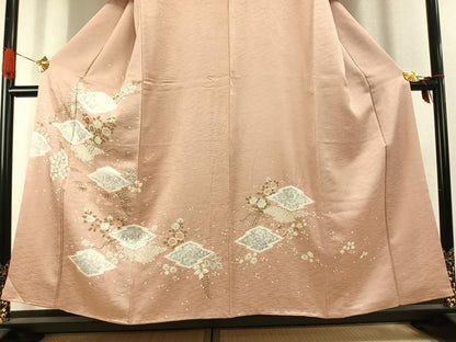 平和屋着物●訪問着　駒刺繍　絞り　草花文　金糸　金彩　正絹　逸品　AABK1127fy