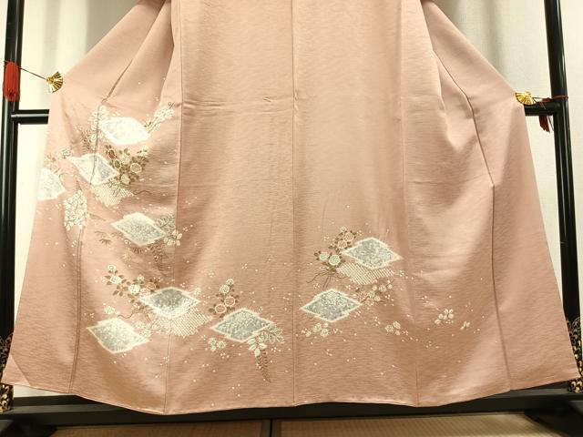 平和屋着物●訪問着　駒刺繍　絞り　草花文　金糸　金彩　正絹　逸品　AABK1127fy