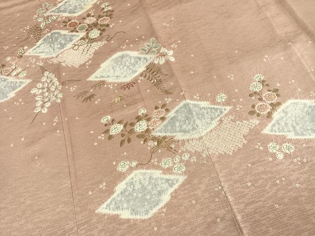 平和屋着物●訪問着　駒刺繍　絞り　草花文　金糸　金彩　正絹　逸品　AABK1127fy