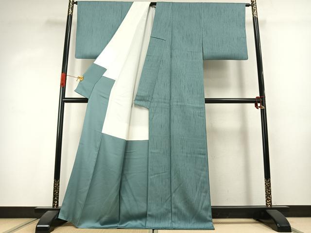 平和屋着物○上質な色無地 変わり縞地紋 錆青磁色 正絹 逸品