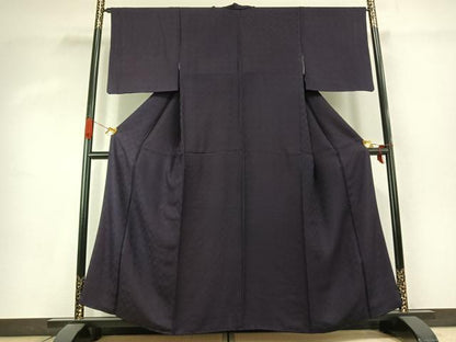 平和屋着物●上質な色無地　吉祥花地紋　深紫色　正絹　逸品　AABK1131fy