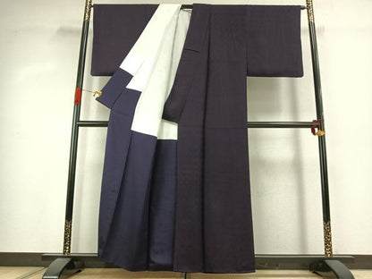 平和屋着物●上質な色無地　吉祥花地紋　深紫色　正絹　逸品　AABK1131fy
