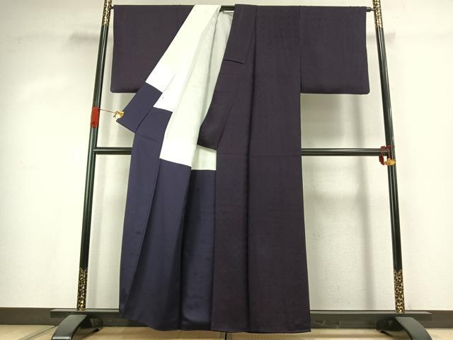 平和屋着物●上質な色無地　吉祥花地紋　深紫色　正絹　逸品　AABK1131fy