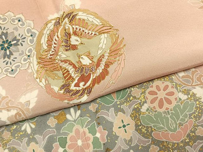 平和屋着物●訪問着　駒刺繍　花鳥文　暈し染め　金彩　ロング丈　正絹　逸品　AABK1133fy