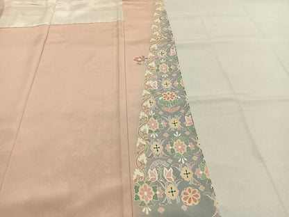 平和屋着物●訪問着　駒刺繍　花鳥文　暈し染め　金彩　ロング丈　正絹　逸品　AABK1133fy