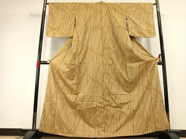 平和屋着物●上質な紬　竜巻絞り　変わり縞　正絹　逸品　AABK1137fy