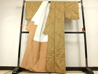 平和屋着物●上質な紬　竜巻絞り　変わり縞　正絹　逸品　AABK1137fy
