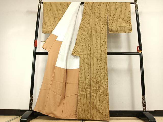 平和屋着物●上質な紬　竜巻絞り　変わり縞　正絹　逸品　AABK1137fy