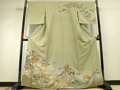 平和屋着物●訪問着　駒刺繍　雪輪花鳥文　暈し染め　金彩　正絹　逸品　AABK1140fy