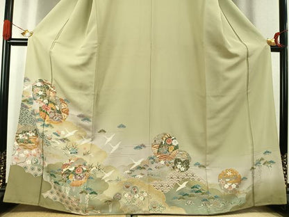 平和屋着物●訪問着　駒刺繍　雪輪花鳥文　暈し染め　金彩　正絹　逸品　AABK1140fy