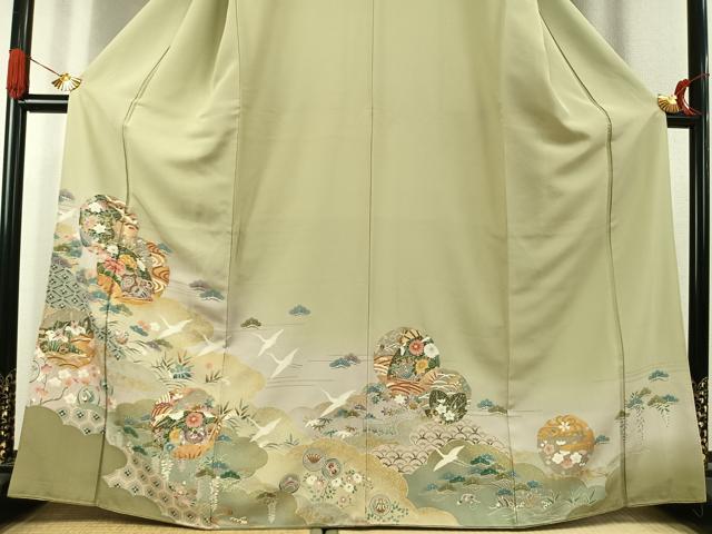 平和屋着物●訪問着　駒刺繍　雪輪花鳥文　暈し染め　金彩　正絹　逸品　AABK1140fy