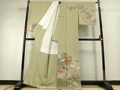 平和屋着物●訪問着　駒刺繍　雪輪花鳥文　暈し染め　金彩　正絹　逸品　AABK1140fy