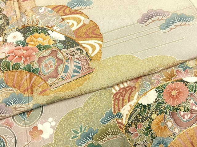 平和屋着物●訪問着　駒刺繍　雪輪花鳥文　暈し染め　金彩　正絹　逸品　AABK1140fy