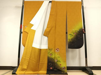 平和屋着物●豪華振袖　駒刺繍　毬　舞桜文　暈し染め　金彩　正絹　逸品　未使用　AABK1146fy