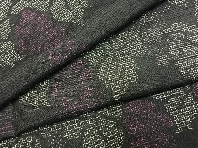 平和屋着物●結城紬　100亀甲　葡萄蔦の葉文　正絹　逸品　AABK1148fy