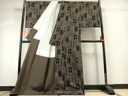 平和屋着物●本場大島紬　9マルキ　色紙重ね文　ロング丈　正絹　逸品　AABK1149fy