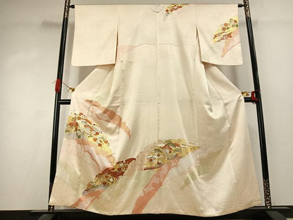 平和屋着物●銀座きしや　訪問着　駒刺繍　絞り　松竹梅　金彩　正絹　逸品　未使用　AABK1155fy