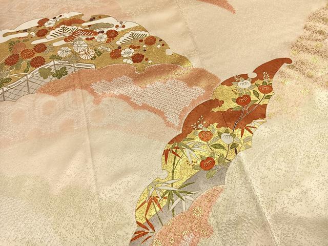 平和屋着物●銀座きしや　訪問着　駒刺繍　絞り　松竹梅　金彩　正絹　逸品　未使用　AABK1155fy