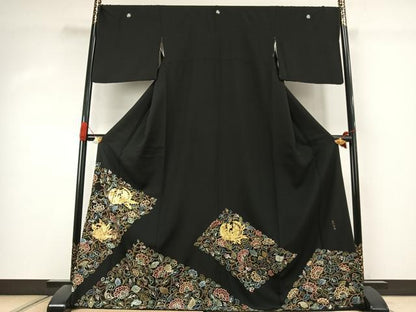 平和屋着物●豪華黒留袖 中国三大刺繍 汕頭刺繍 スワトウ刺繍 相良刺繍 蘇州刺繍 総刺繍 駒刺繍 花鳥文 金糸 正絹 逸品 AABK1157fy