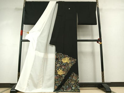 平和屋着物●豪華黒留袖 中国三大刺繍 汕頭刺繍 スワトウ刺繍 相良刺繍 蘇州刺繍 総刺繍 駒刺繍 花鳥文 金糸 正絹 逸品 AABK1157fy