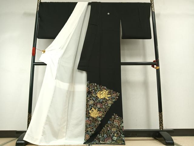 平和屋着物●豪華黒留袖 中国三大刺繍 汕頭刺繍 スワトウ刺繍 相良刺繍 蘇州刺繍 総刺繍 駒刺繍 花鳥文 金糸 正絹 逸品 AABK1157fy