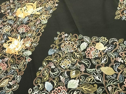 平和屋着物●豪華黒留袖 中国三大刺繍 汕頭刺繍 スワトウ刺繍 相良刺繍 蘇州刺繍 総刺繍 駒刺繍 花鳥文 金糸 正絹 逸品 AABK1157fy
