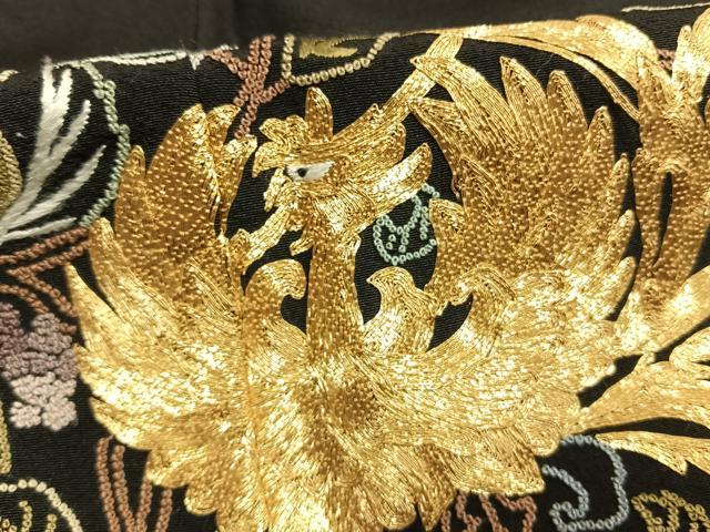 平和屋着物●豪華黒留袖 中国三大刺繍 汕頭刺繍 スワトウ刺繍 相良刺繍 蘇州刺繍 総刺繍 駒刺繍 花鳥文 金糸 正絹 逸品 AABK1157fy