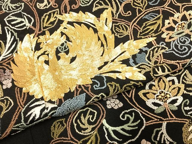平和屋着物●豪華黒留袖 中国三大刺繍 汕頭刺繍 スワトウ刺繍 相良刺繍 蘇州刺繍 総刺繍 駒刺繍 花鳥文 金糸 正絹 逸品 AABK1157fy