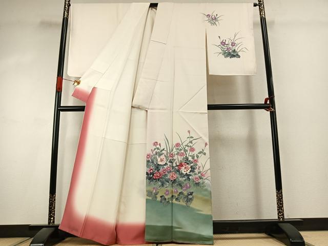 平和屋着物●二代目清次郎　手描き　訪問着　草花文　暈し染め　正絹　逸品　未使用　AABK1158fy