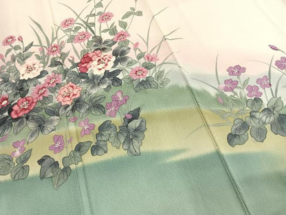 平和屋着物●二代目清次郎　手描き　訪問着　草花文　暈し染め　正絹　逸品　未使用　AABK1158fy