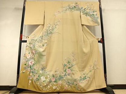 平和屋着物●訪問着 中国三大刺繍 汕頭刺繍 スワトウ刺繍 相良刺繍 総刺繍 駒刺繍 草花文 暈し染め 金糸 正絹 逸品 AABK1160fy