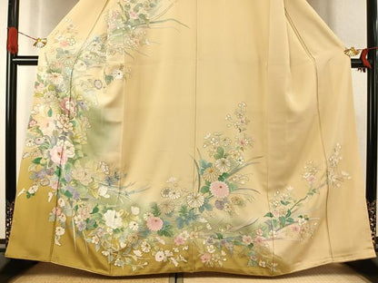 平和屋着物●訪問着 中国三大刺繍 汕頭刺繍 スワトウ刺繍 相良刺繍 総刺繍 駒刺繍 草花文 暈し染め 金糸 正絹 逸品 AABK1160fy